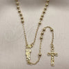 Oro Laminado Thin Rosary, Gold Filled Style San Judas and Crucifix Design, Polished, Golden Finish, 09.213.0082.24