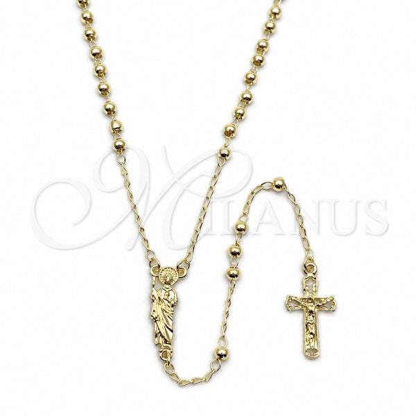 Oro Laminado Thin Rosary, Gold Filled Style San Judas and Crucifix Design, Polished, Golden Finish, 09.213.0082.24