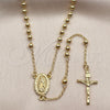 Oro Laminado Thin Rosary, Gold Filled Style Guadalupe and Crucifix Design, Polished, Golden Finish, 09.213.0083.24