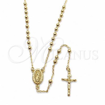 Oro Laminado Thin Rosary, Gold Filled Style Guadalupe and Crucifix Design, Polished, Golden Finish, 09.213.0083.24