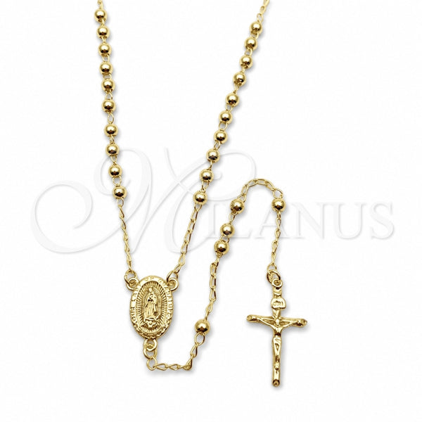 Oro Laminado Thin Rosary, Gold Filled Style Guadalupe and Crucifix Design, Polished, Golden Finish, 09.213.0083.24