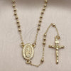 Oro Laminado Thin Rosary, Gold Filled Style Guadalupe and Crucifix Design, Polished, Golden Finish, 09.213.0084.18