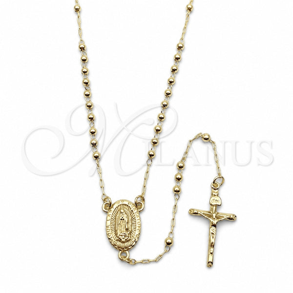 Oro Laminado Thin Rosary, Gold Filled Style Guadalupe and Crucifix Design, Polished, Golden Finish, 09.213.0084.18
