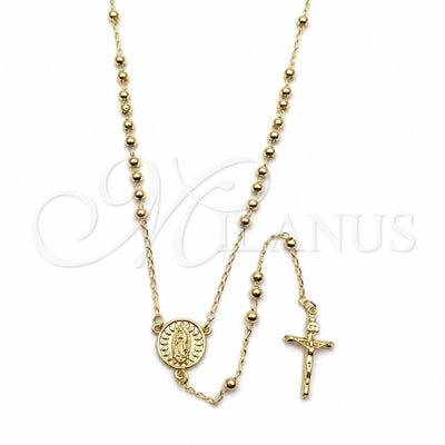 Oro Laminado Thin Rosary, Gold Filled Style Guadalupe and Crucifix Design, Polished, Golden Finish, 09.213.0086.24