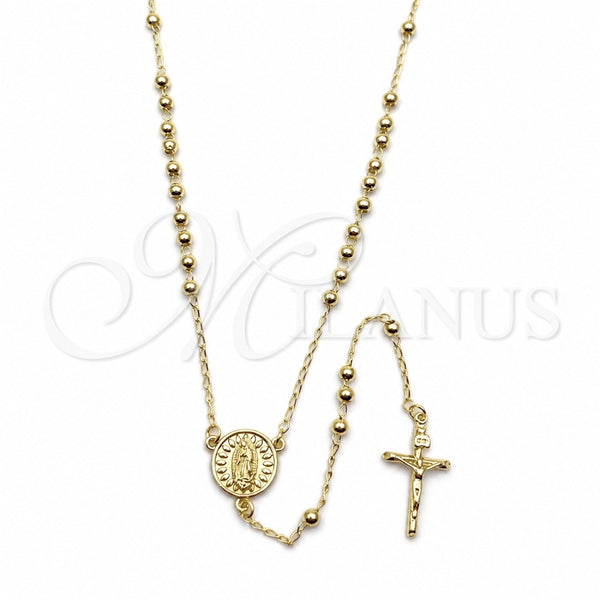 Oro Laminado Thin Rosary, Gold Filled Style Guadalupe and Crucifix Design, Polished, Golden Finish, 09.213.0086.24