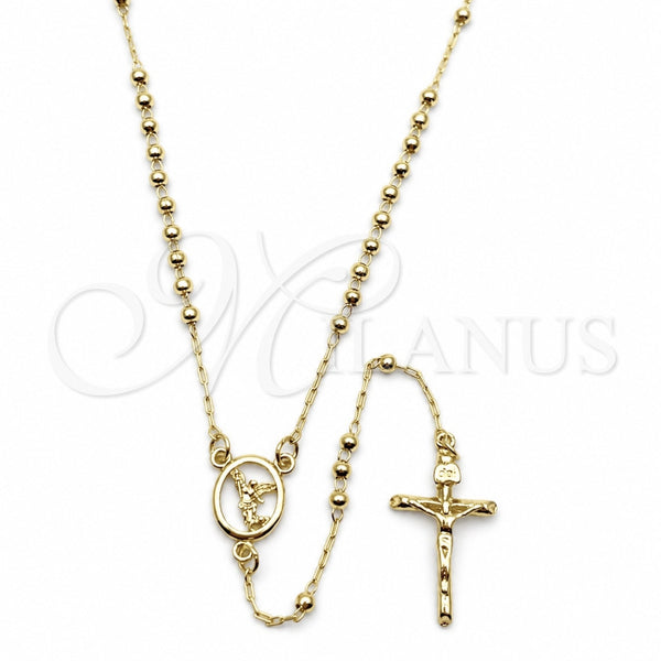 Oro Laminado Thin Rosary, Gold Filled Style Crucifix and Ball Design, Polished, Golden Finish, 09.213.0087.18