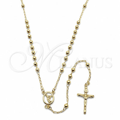 Oro Laminado Thin Rosary, Gold Filled Style Crucifix and Ball Design, Polished, Golden Finish, 09.213.0088.24