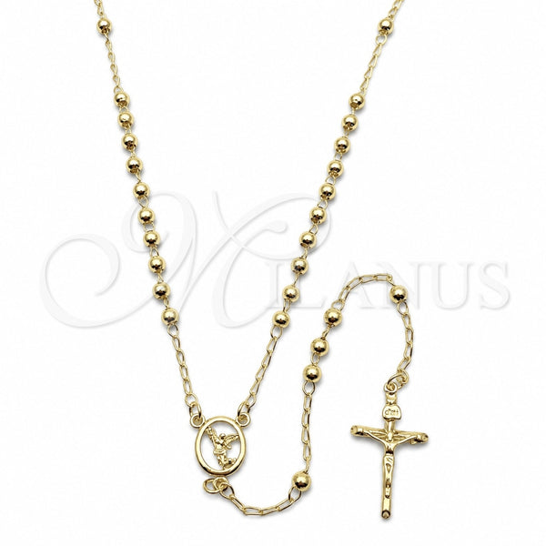 Oro Laminado Thin Rosary, Gold Filled Style Crucifix and Ball Design, Polished, Golden Finish, 09.213.0088.24