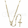 Oro Laminado Thin Rosary, Gold Filled Style Crucifix and Ball Design, Polished, Golden Finish, 09.213.0088.24