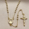 Oro Laminado Thin Rosary, Gold Filled Style Crucifix and Ball Design, Polished, Golden Finish, 09.213.0089.18