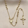 Oro Laminado Thin Rosary, Gold Filled Style Crucifix and Ball Design, Polished, Golden Finish, 09.213.0090.24
