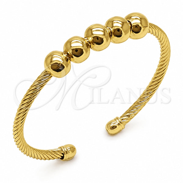 Oro Laminado Individual Bangle, Gold Filled Style Ball and Hollow Design, Polished, Golden Finish, 07.331.0011 (Thickness, One size fits all)
