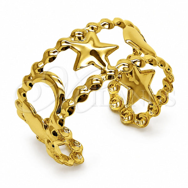 Oro Laminado Individual Bangle, Gold Filled Style Star and Moon Design, Polished, Golden Finish, 07.331.0019 (20 MM Thickness, One size fits all)