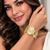 Oro Laminado Individual Bangle, Gold Filled Style Flower Design, Polished, Golden Finish, 07.331.0023 (30 MM Thickness, One size fits all)