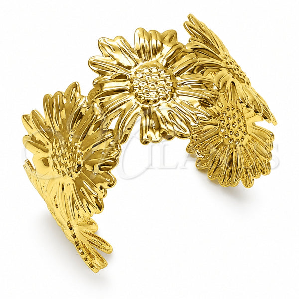 Oro Laminado Individual Bangle, Gold Filled Style Flower Design, Polished, Golden Finish, 07.331.0023 (30 MM Thickness, One size fits all)