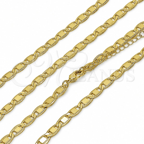 Oro Laminado Basic Anklet, Gold Filled Style Mariner Design, Diamond Cutting Finish, Golden Finish, 04.63.1417.22 (100 Gauge, 06 MM Thickness, 22 Inches Length)