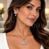 White Gold Filled Earring and Pendant Adult Set, Flower and Teardrop Design, with White Cubic Zirconia and White Micro Pave, Polished, Rhodium Finish, 10.264.0005