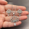 White Gold Filled Earring and Pendant Adult Set, Flower and Teardrop Design, with White Cubic Zirconia and White Micro Pave, Polished, Rhodium Finish, 10.264.0005