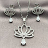 White Gold Filled Earring and Pendant Adult Set, Flower and Teardrop Design, with White Cubic Zirconia and White Micro Pave, Polished, Rhodium Finish, 10.264.0005
