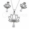 White Gold Filled Earring and Pendant Adult Set, Flower and Teardrop Design, with White Cubic Zirconia and White Micro Pave, Polished, Rhodium Finish, 10.264.0005