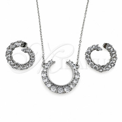 White Gold Filled Earring and Pendant Adult Set, with White Cubic Zirconia, Polished, Rhodium Finish, 10.264.0006