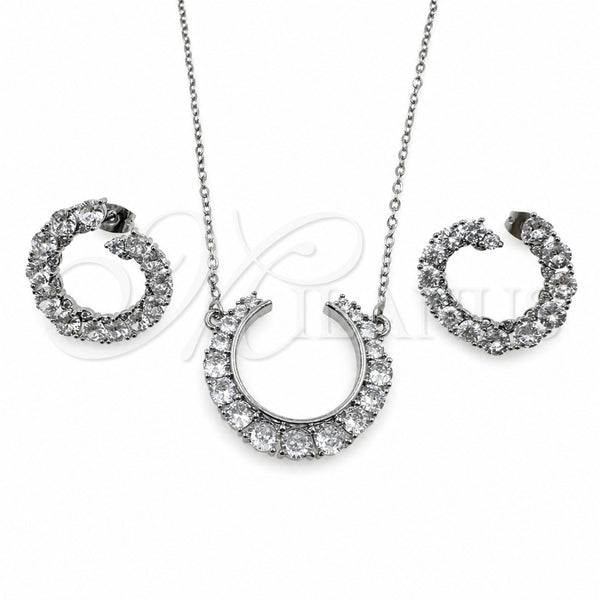 White Gold Filled Earring and Pendant Adult Set, with White Cubic Zirconia, Polished, Rhodium Finish, 10.264.0006