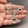 White Gold Filled Earring and Pendant Adult Set, Baguette Design, with White Cubic Zirconia, Polished, Rhodium Finish, 10.264.0007