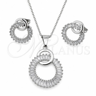 White Gold Filled Earring and Pendant Adult Set, Baguette Design, with White Cubic Zirconia, Polished, Rhodium Finish, 10.264.0007