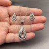 White Gold Filled Earring and Pendant Adult Set, Teardrop Design, with White Cubic Zirconia and White Micro Pave, Polished, Rhodium Finish, 10.264.0008