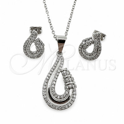 White Gold Filled Earring and Pendant Adult Set, Teardrop Design, with White Cubic Zirconia and White Micro Pave, Polished, Rhodium Finish, 10.264.0008