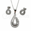 White Gold Filled Earring and Pendant Adult Set, Teardrop Design, with White Cubic Zirconia and White Micro Pave, Polished, Rhodium Finish, 10.264.0008