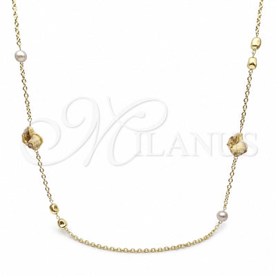 Oro Laminado Fancy Necklace, Gold Filled Style Snail and Ball Design, with Ivory Mother of Pearl and Ivory for wholesale, main product view