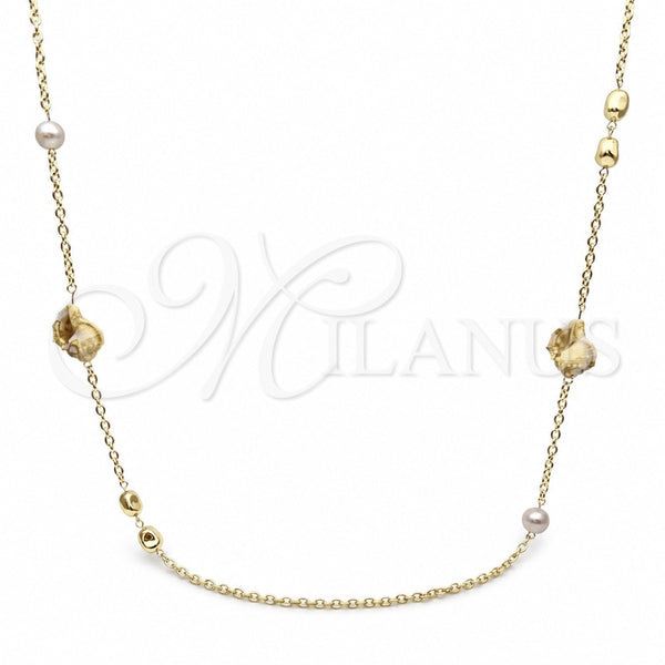 Oro Laminado Fancy Necklace, Gold Filled Style Snail and Ball Design, with Ivory Mother of Pearl and Ivory Pearl, Polished, Golden Finish, 04.414.0001.38 (04 MM Thickness, 38 Inches Length)