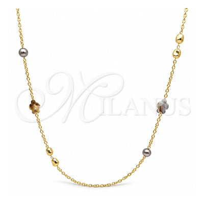 Oro Laminado Fancy Necklace, Gold Filled Style Turtle and Ball Design, with Ivory Mother of Pearl and Gray Pearl, Polished, Golden Finish, 04.414.0002.36 (04 MM Thickness, 36 Inches Length)