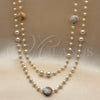 Oro Laminado Fancy Necklace, Gold Filled Style Shell and Ball Design, with Ivory Pearl and Ivory Mother of Pearl, Polished, Golden Finish, 04.414.0003.60 (06 MM Thickness, 60 Inches Length)