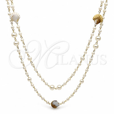 Oro Laminado Fancy Necklace, Gold Filled Style Shell and Ball Design, with Ivory Pearl and Ivory Mother of for wholesale, main product view