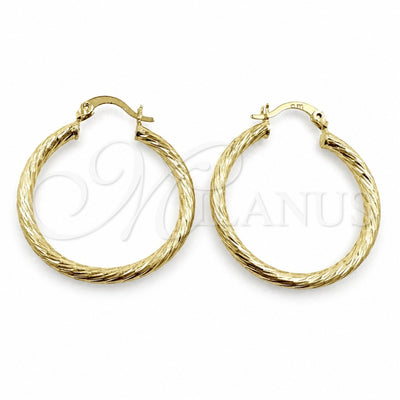 Oro Laminado Medium Hoop, Gold Filled Style Hollow Design, Diamond Cutting Finish, Golden Finish, 02.213.0247.1.30