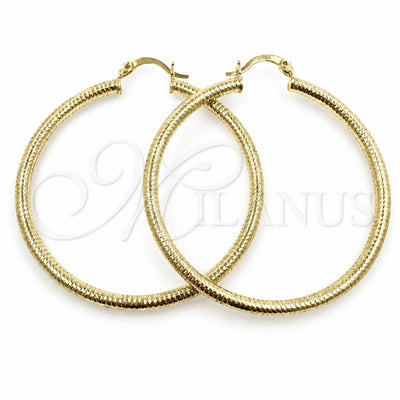 Oro Laminado Large Hoop, Gold Filled Style Hollow Design, Diamond Cutting Finish, Golden Finish, 02.213.0258.50
