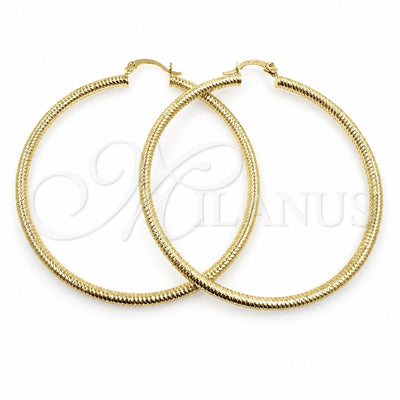 Oro Laminado Large Hoop, Gold Filled Style Hollow Design, Diamond Cutting Finish, Golden Finish, 02.213.0258.60