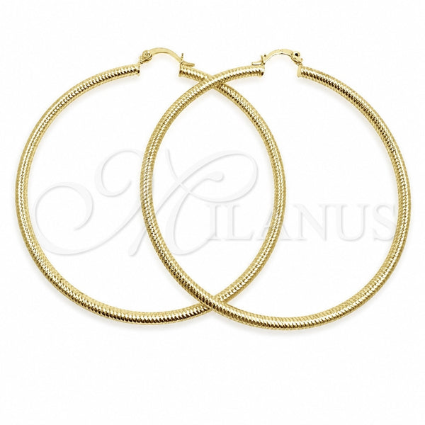 Oro Laminado Extra Large Hoop, Gold Filled Style Diamond Cutting Finish, Golden Finish, 02.213.0258.70