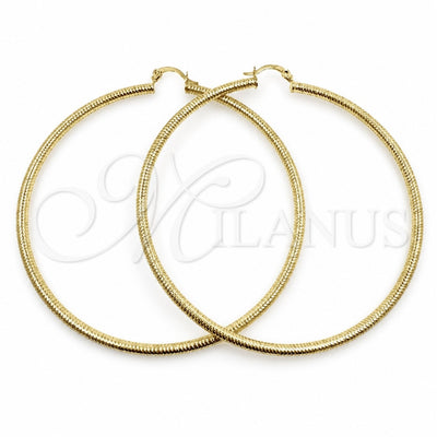Oro Laminado Extra Large Hoop, Gold Filled Style Hollow Design, Diamond Cutting Finish, Golden Finish, 02.213.0258.80