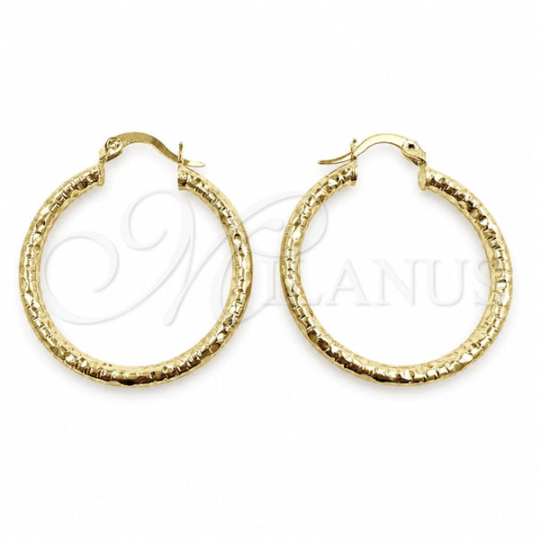 Oro Laminado Medium Hoop, Gold Filled Style Hollow Design, Diamond Cutting Finish, Golden Finish, 02.213.0259.1.30