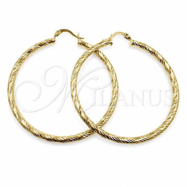 Oro Laminado Large Hoop, Gold Filled Style Hollow Design, Diamond Cutting Finish, Golden Finish, 02.213.0240.50