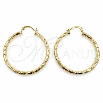 Oro Laminado Large Hoop, Gold Filled Style Hollow Design, Diamond Cutting Finish, Golden Finish, 02.213.0240.40