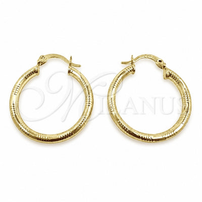 Oro Laminado Small Hoop, Gold Filled Style Hollow Design, Diamond Cutting Finish, Golden Finish, 02.213.0909.25