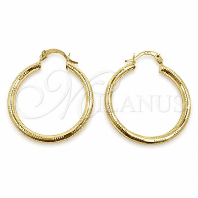 Oro Laminado Medium Hoop, Gold Filled Style Hollow Design, Diamond Cutting Finish, Golden Finish, 02.213.0909.30
