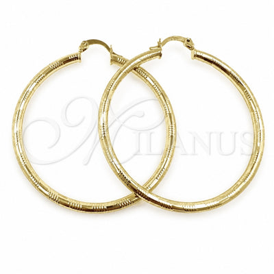 Oro Laminado Large Hoop, Gold Filled Style Hollow Design, Diamond Cutting Finish, Golden Finish, 02.213.0909.50