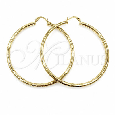 Oro Laminado Large Hoop, Gold Filled Style Hollow Design, Diamond Cutting Finish, Golden Finish, 02.213.0909.60