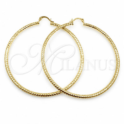 Oro Laminado Extra Large Hoop, Gold Filled Style Hollow Design, Diamond Cutting Finish, Golden Finish, 02.213.0154.70