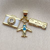 Oro Laminado Fancy Pendant, Gold Filled Style Airplane Design, with White Cubic Zirconia, White Enamel Finish, Golden Finish, 05.459.0090